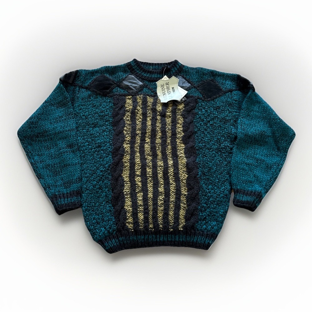 Vintage Street Scenes Sweater Mens XL Chunky Knit 90s‎ Acrylic Colorblock